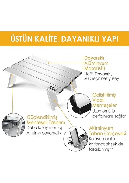 Portatif Küçük Masa Alüminyum Ultra Hafif Katlanır Mini Masa - Plaj, Piknik, Kamp, Balıkçı, Outdoor Küçük Sehpa Yan Masa - Gümüş indirimleri