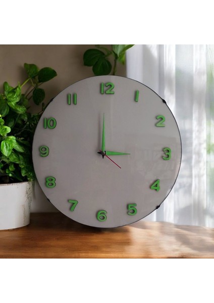 Fosforlu 3D Kabartma Rakam Karanlıkta Parlayan Bombeli Cam Beyaz Duvar Saati 30 cm fiyatları