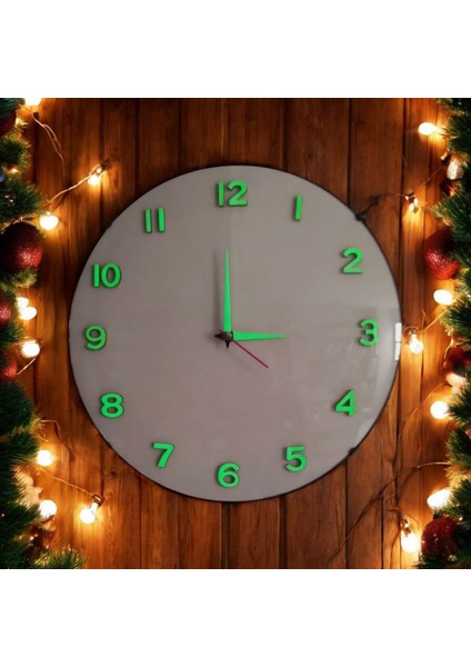 Fosforlu 3D Kabartma Rakam Karanlıkta Parlayan Bombeli Cam Beyaz Duvar Saati 30 cm fırsatları