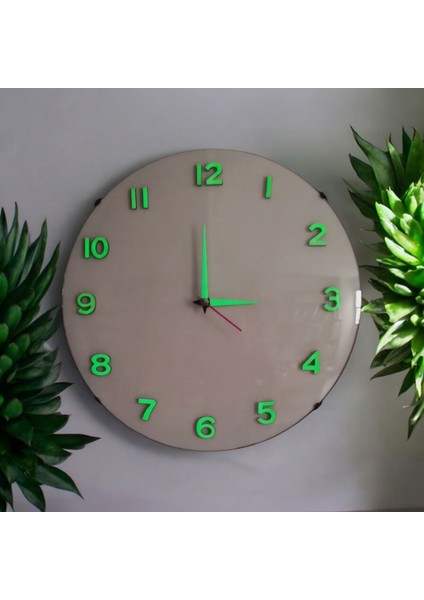 Fosforlu 3D Kabartma Rakam Karanlıkta Parlayan Bombeli Cam Beyaz Duvar Saati 30 cm indirimleri