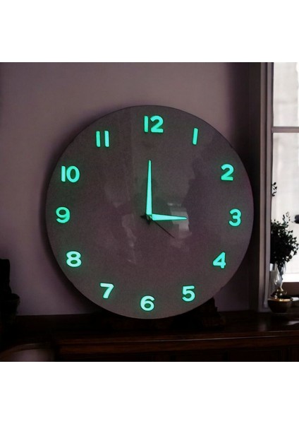 Fosforlu 3D Kabartma Rakam Karanlıkta Parlayan Bombeli Cam Beyaz Duvar Saati 30 cm