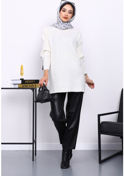 Ekru Bisiklet Yaka Triko Kazak fiyatları