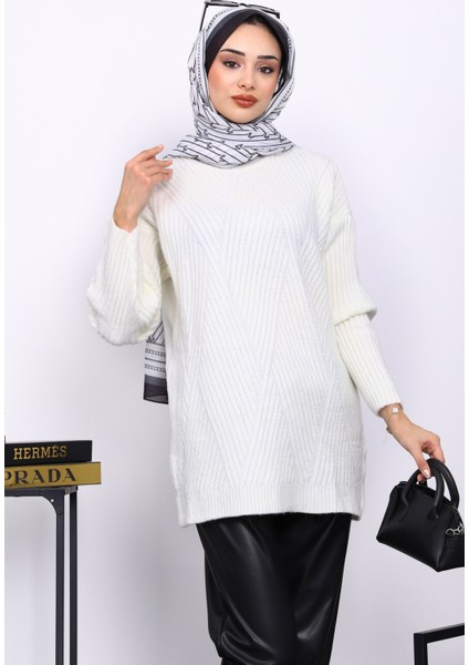 Ekru Bisiklet Yaka Triko Kazak modelleri