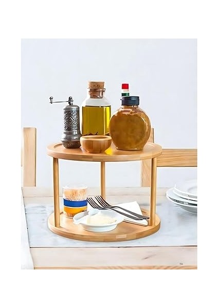360° Döner 2 Katlı Baharatlık Düzenleyici – Doğal Ahşap, Çok Katlı Mutfak Organizer, Tezgah ve Dolap Için Pratik Saklama Standı fiyatları