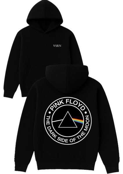 Floyd Tasarım Baskılı Oversize Siyah Kapüşonlu Sweatshirt