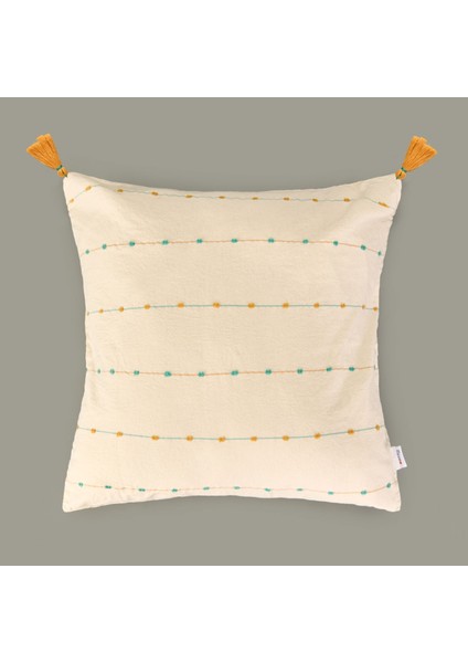 Soft Ipliği Boyalı Kırlent Kılıfı - Ekru / Turkuaz - 45X45 cm