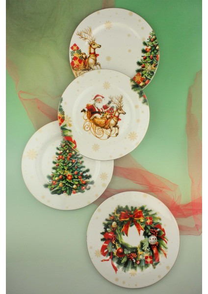 New Christmas Altın Yaldızlı 4 Parça Porselen Pasta Tabağı fiyatları