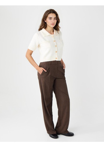 Acı Kahve Bol Paça Normal Bel Uzun Dokuma Pantolon modelleri