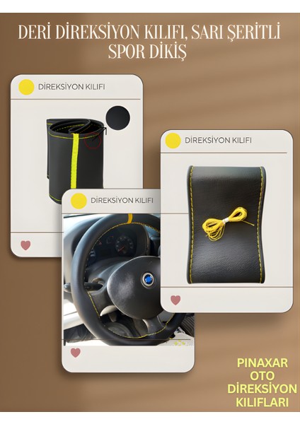 Ford Connect Deri Direksiyon Kılıfı Prime Kalite, Sarı Şeritli Spor Dikiş fiyatları
