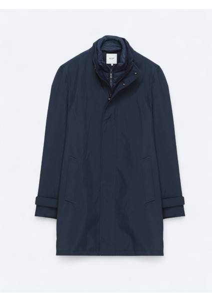 Lacivert Oversize Fit Kruvaze Yaka Casual Dokuma Pardesü