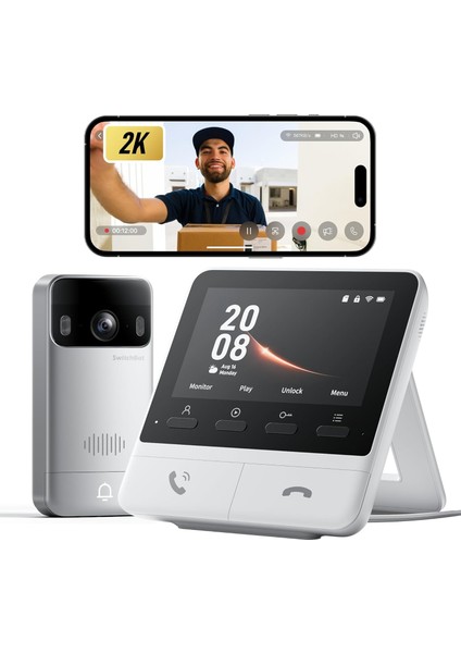 Wlan Görüntülü Kapı Zili Kamerası: 2k Hd, 4.3'' Renkli Ekran, 165° Geniş Açı ve Çift Yönlü Ses (Alexa Uyumlu)