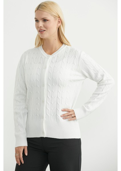 Düğmeli Sıfır Yaka Triko Hırka - Kemik modelleri