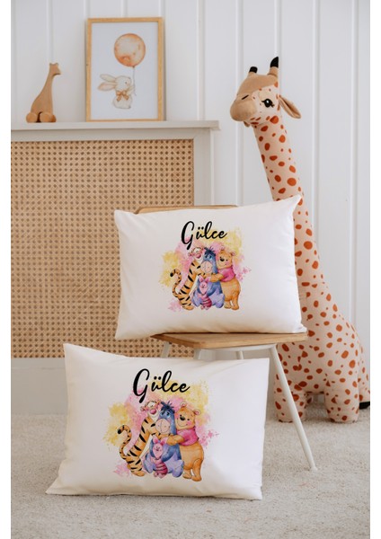 %100 Pamuk Isme Özel 2li Ekru Bebek Yastık Kılıfı 35X45 Cm-Winnie The Pooh