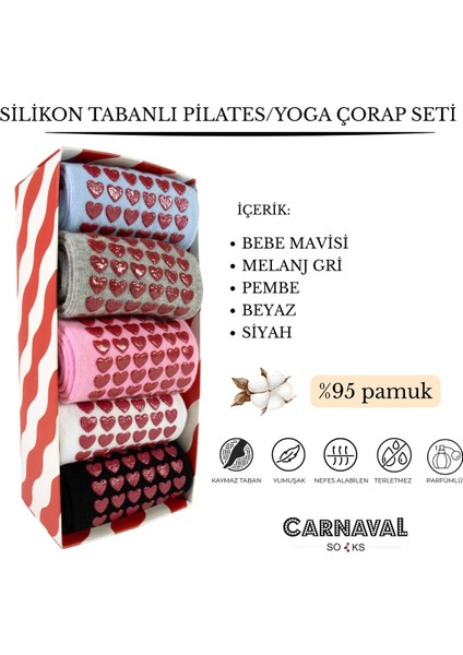 5’li Silikon Tabanlı Pilates ve Yoga Çorap Seti | Kaydırmaz Pamuklu Unisex Spor Çoraplar
