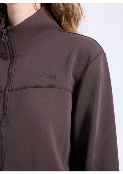 Dik Yaka Baskılı Kahve Kadın Sweatshırt J5WL-SWT7059 fırsatları