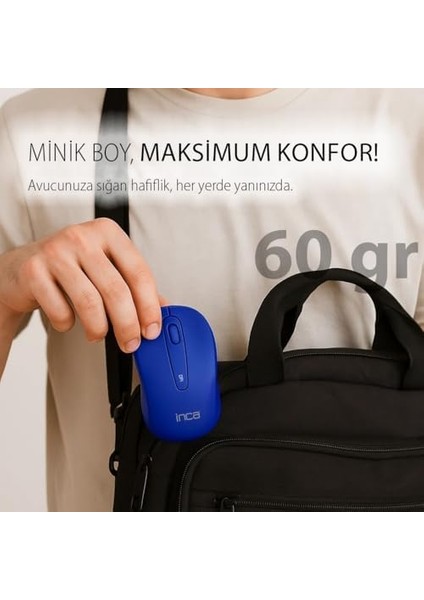 Inca IWM-311RM Sılent Wıreless Mouse Mavi Komple Rubber Soft Yüzey,sessiz Tuş,ergonomik Dizayn, Konforlu Dokunuş HISSI,1600DPI, USB Alıcı, 10M Çekim,uzun Pil Ömrü, Enerji Tasarrufu Uyku Modu fiyatları
