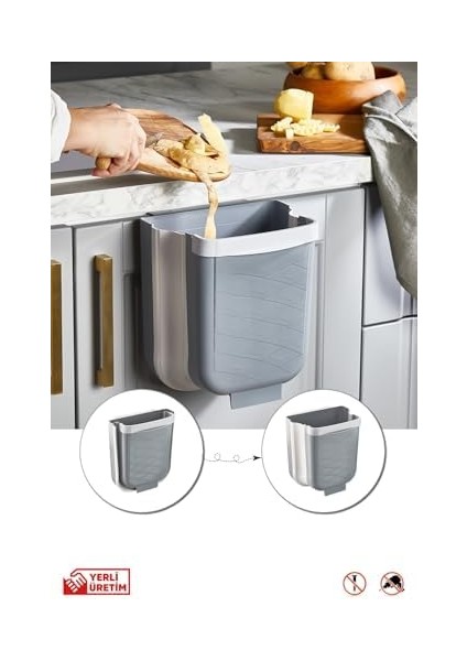 Katlanabilir Askılı Mutfak Tezgahaltı Çöp Kovası - Dolap Içi Dışı Gizlenebilir | Gri modelleri