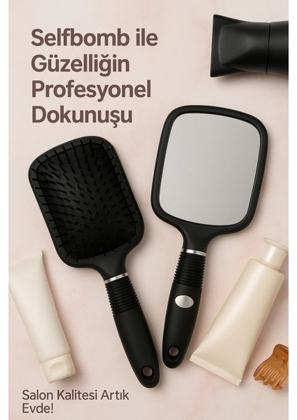 2’si 1 Arada Profesyonel Saç Fırçası – Önü Ayna, Arkası Tarak, Ergonomik Saplı Tasarım modelleri