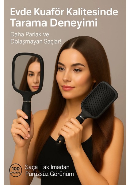 2’si 1 Arada Profesyonel Saç Fırçası – Önü Ayna, Arkası Tarak, Ergonomik Saplı Tasarım indirimleri