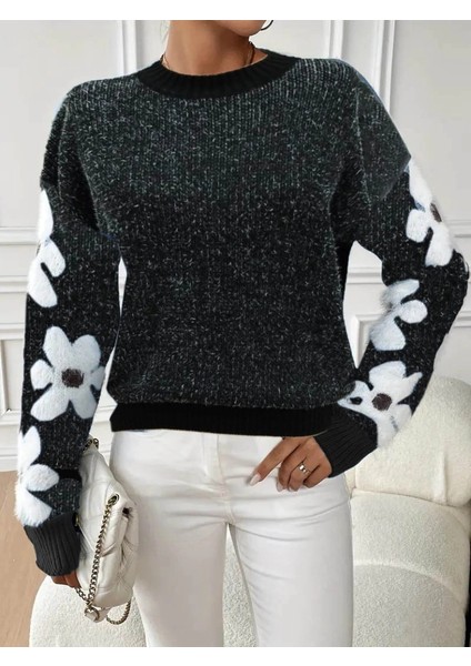 Mdb Kadın Uzun Kollu Bisiklet Yaka Çiçek Desenli Triko Bluz modelleri