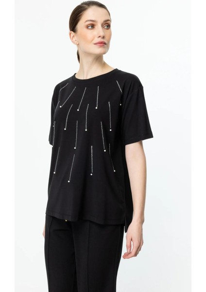 51574 Onteks Sıfır Yaka Önü Taş ve Inci Detaylı Bluz fiyatları