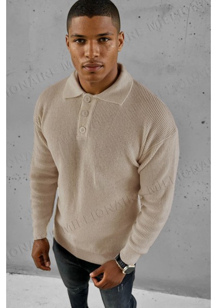 Erkek Taş Polo Yaka Patlı Düğmeli Yakalı Kışlık Triko Kazak fiyatları