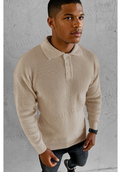 Erkek Taş Polo Yaka Patlı Düğmeli Yakalı Kışlık Triko Kazak modelleri