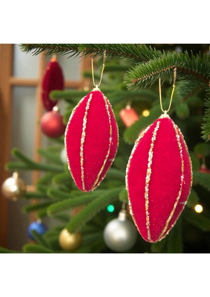 Yılbaşı Damla Süs 12CM Kadife Sim Şeritli 3lü AST7205