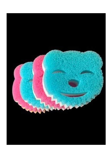 Avantajlı Paket 4’lü Çift Taraflı Ovucu Bulaşık Süngeri, Scrub + Sponge, Gülen Kedi Sünger modelleri