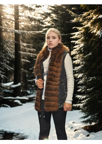 Kadın Kolsuz Fermuarlı Yelek - Siyah fırsatları