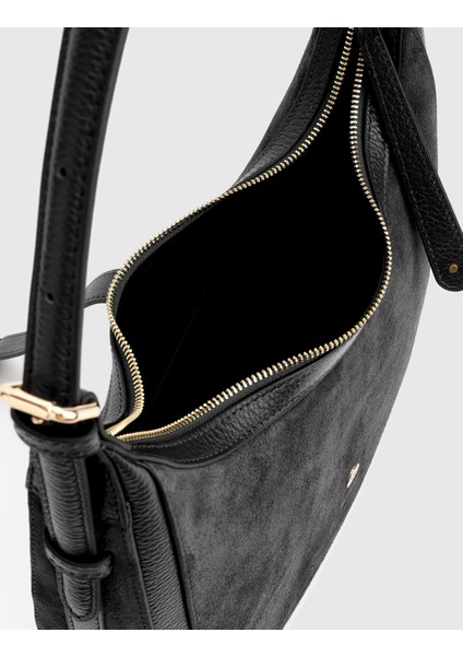 Vlasyi Hakiki Süet Floter Deri Siyah Kadın Omuz Çantası indirimleri