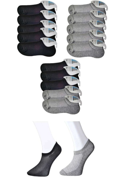 Siyah ve Gri Erkek Görünmez Çorap 15 Çift