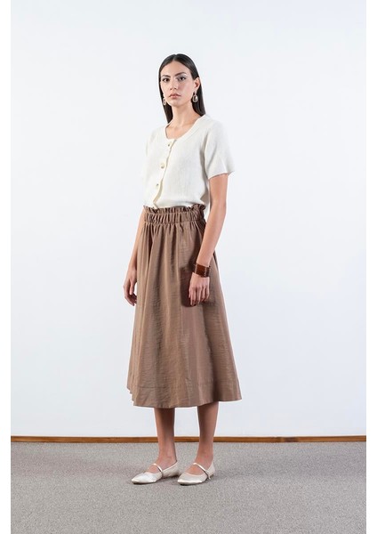 Rockwell Beli Geniş Lastikli Balon Etek Vizon