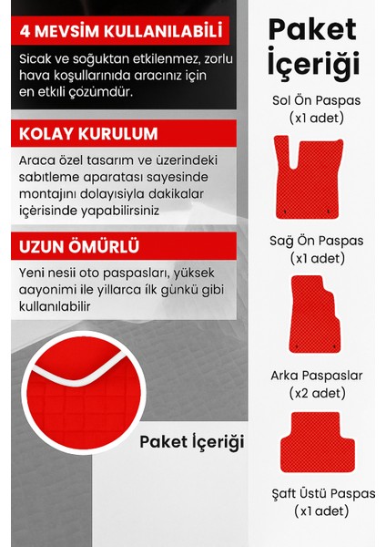 Maserati Gracele 2022-2025 Aracınıza Özel Eva Paspas Kırmızı Beyaz | Kaymaz ve Yıkanabilir Taraftar Oto Paspas