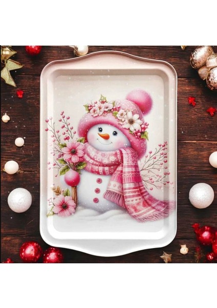 Yeni Yıl Büyük Metal Tepsi 33X22CM Merry Christmas Noel Kardan Adam 1 Adet