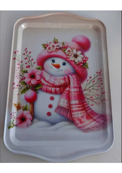 Yeni Yıl Büyük Metal Tepsi 33X22CM Merry Christmas Noel Kardan Adam 1 Adet modelleri