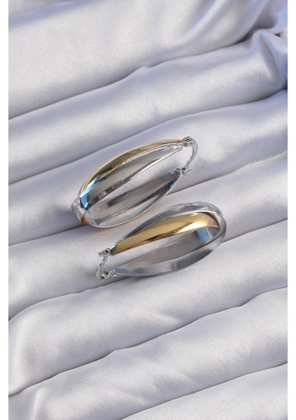 Bfs Pirinç Gold Gümüş Renkli Uzun Kıvrımlı Küpe