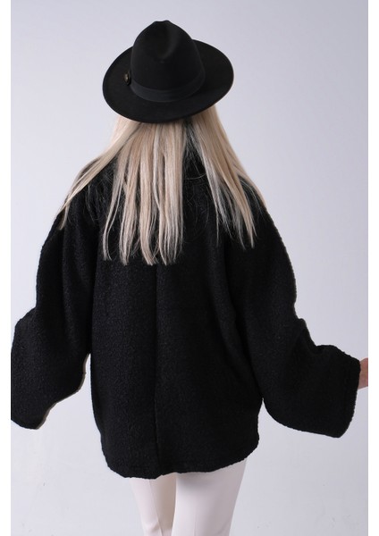 Siyah Önü Bağlama Detaylı Yakası Kürklü Panço 47122475.01