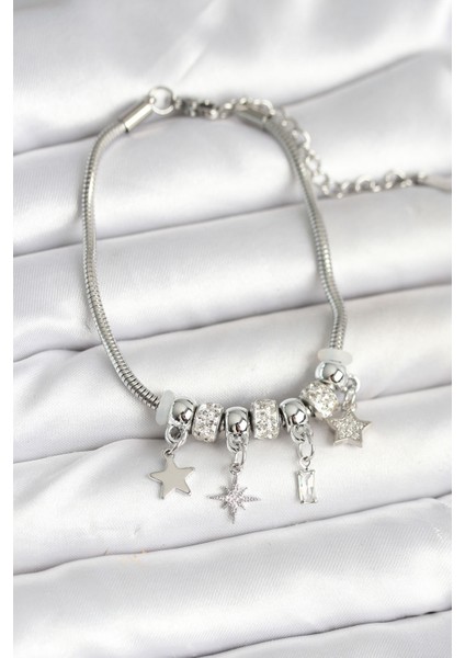 Zarif Bilekler Için Silver Pirinç Kutup Yıldızı Charmlı Kadın Bileklik
