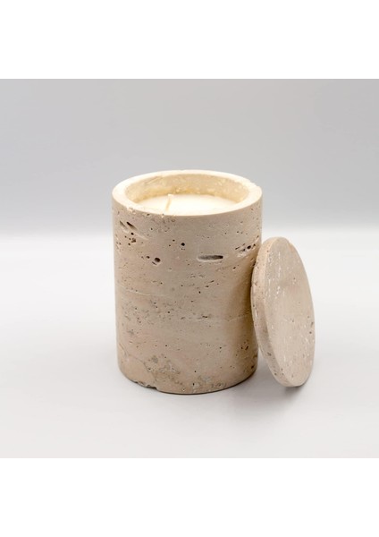 No: 3 Mermer Mum Oryantal ve Odunsu Kokulu Tasarım Dekoratif Trrten Mermer Soya Mumu - 220GR (Bej)