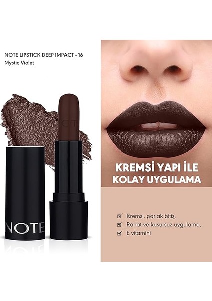 Deep Impact Lipstick 16 Mystic Violet Kremsi Dokulu Yarı Parlak Ruj, Bordo fiyatları