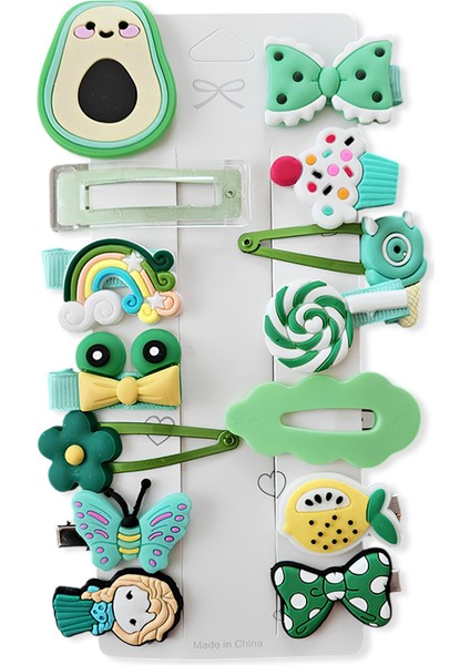 14’lü Avokado Figürlü Kız Bebek & Çocuk Toka Seti – Sevimli Renkli Saç Aksesuarı