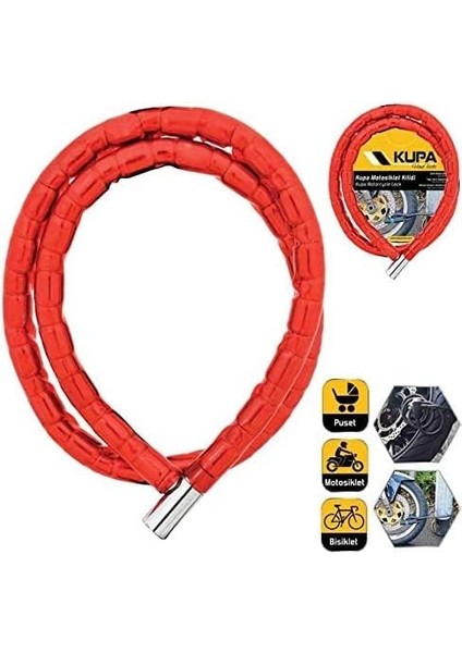 Çelik Motosiklet Kilidi, 22MM Zincir Boğumlu Anahtarlı Kilit 1,5 Metre - Puset - Bisiklet - Scooter modelleri