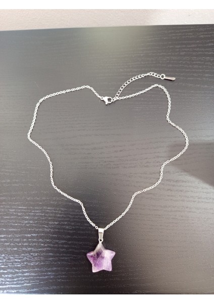 Doğal Taş Ametist Yıldız Şeklinde Kolye