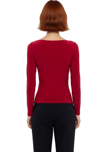 Kadın Moda Şık Üst Giyim Regular Kayık Yaka Slim Kalıp Örme Drapeli Vücuda Oturan Esnek Bluz modelleri