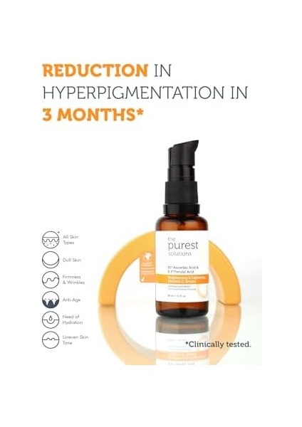 The Purest Solutions, C Vitamini Aydınlatıcı ve Cilt Tonu Eşitleyici Cilt Bakım Serumu 30 ml (%10 Ascorbic Acid & Ferulic Acid%0,5) fiyatları