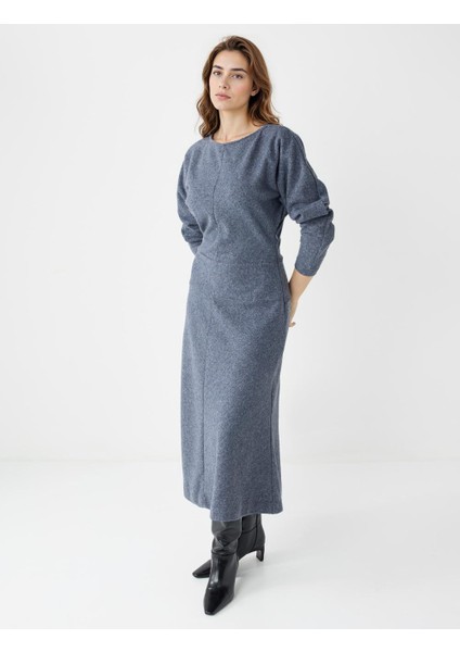 Antrasit Kayık Yaka Yarasa Kol Yumuşak Dokulu Midi Elbise fiyatları