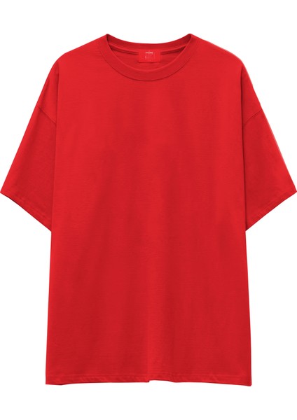Basic Oversized Fit Tişört - Kırmızı