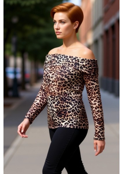 Kadın Carmen Yaka Transparan Örme Büyük Beden Uzun Kollu Kaliteli Şık Rahat Modern Zarif