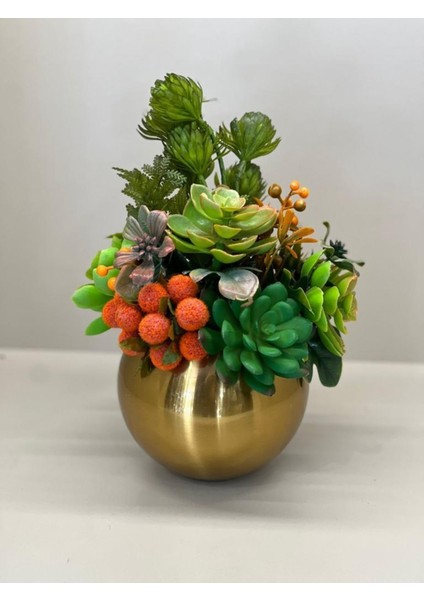 Sukulent Tanzimli Antik Gold Mercan Vazo